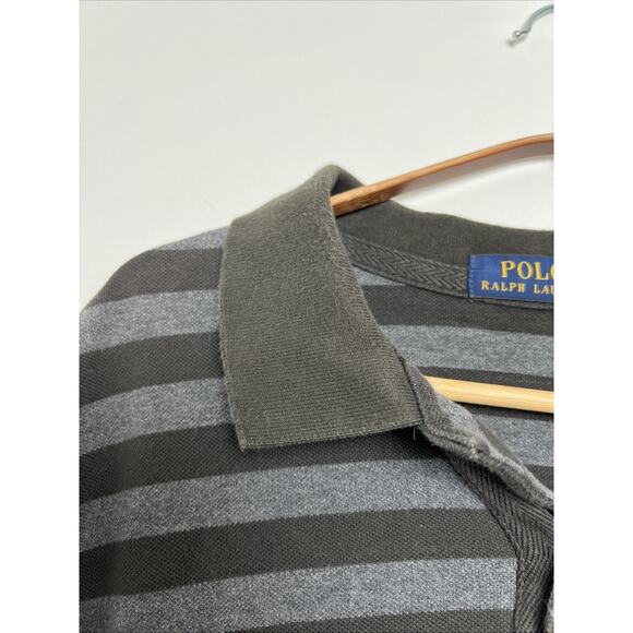Polo‎ Ralph Lauren Black Gray Striped Shirt Mens Polo 2XL Preppy Black Pony - Picture 8 of 8
